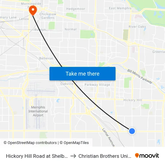 Hickory Hill Road at Shelby Drive to Christian Brothers University map