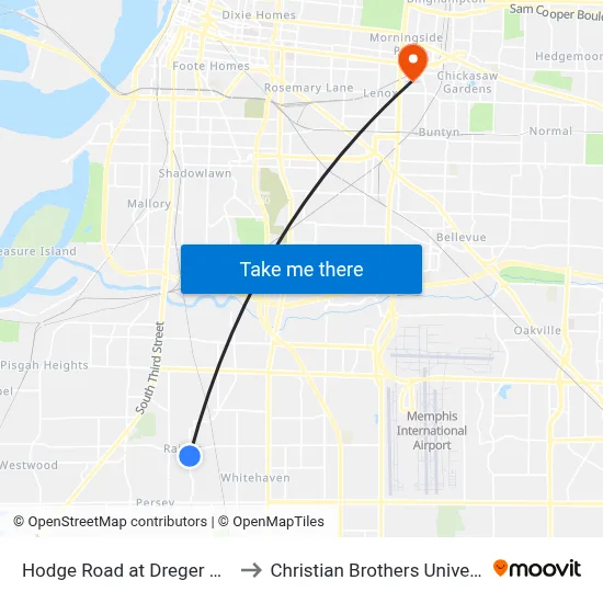 Hodge Road at Dreger Road to Christian Brothers University map