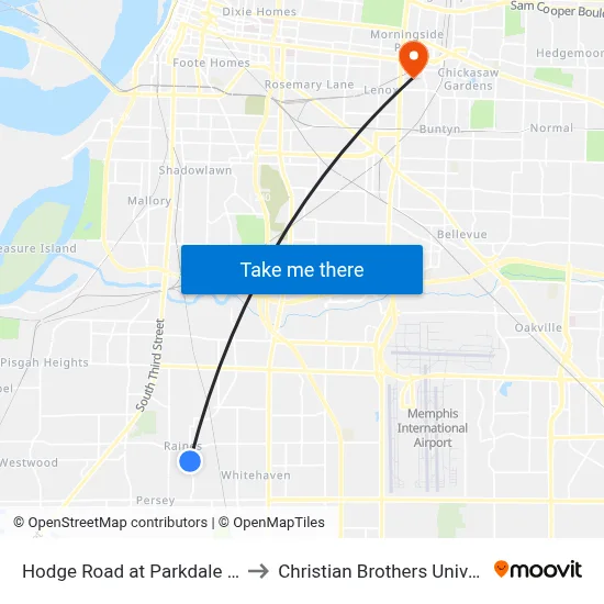 Hodge Road at Parkdale Drive to Christian Brothers University map