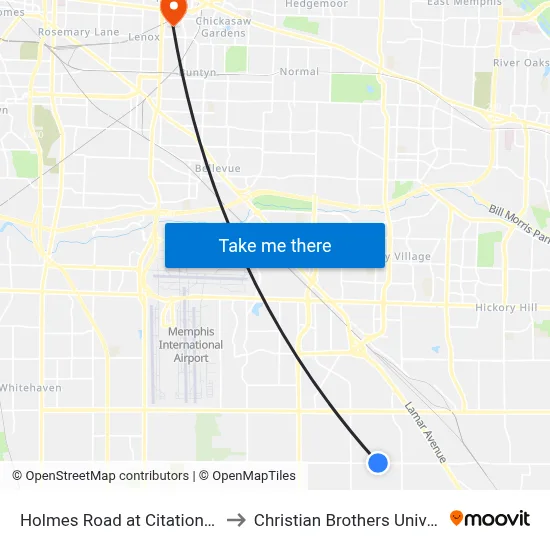 Holmes Road at Citation Drive to Christian Brothers University map