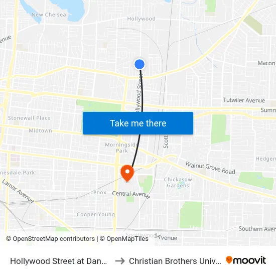 Hollywood Street at Dana Drive to Christian Brothers University map