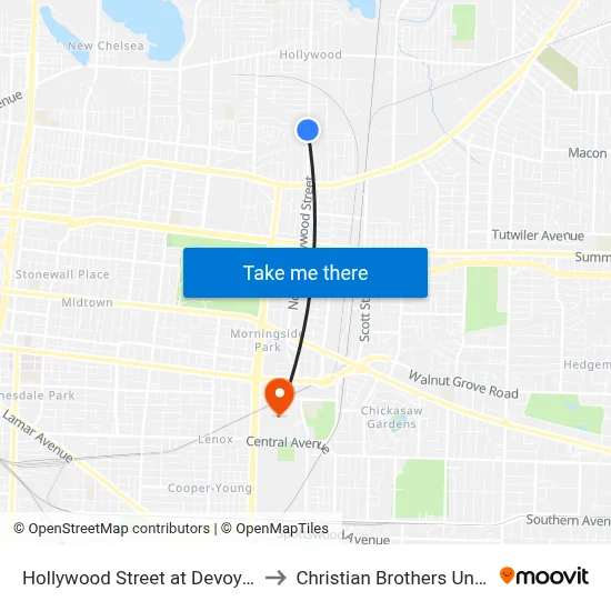 Hollywood Street at Devoy Avenue to Christian Brothers University map