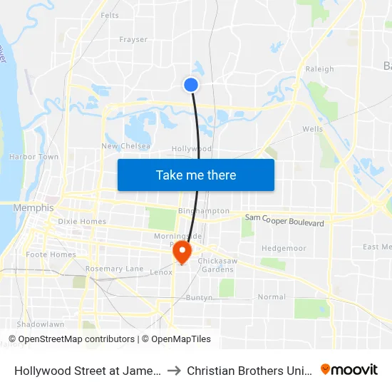 Hollywood Street at James Road to Christian Brothers University map