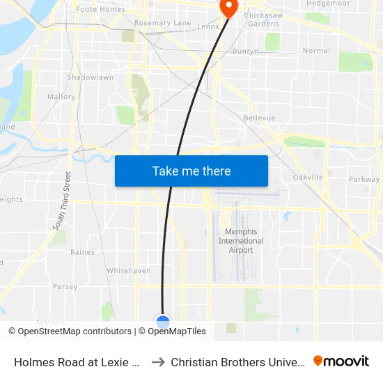 Holmes Road at Lexie Drive to Christian Brothers University map
