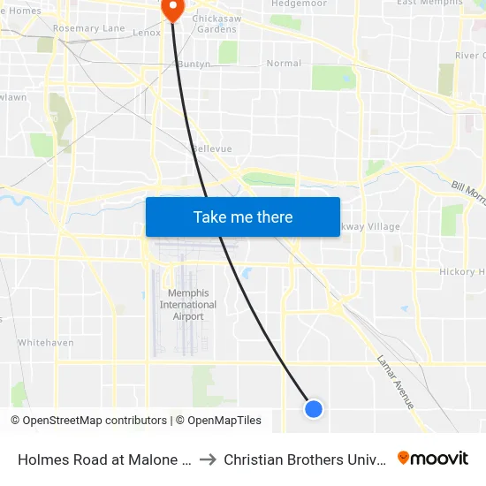 Holmes Road at Malone Road to Christian Brothers University map