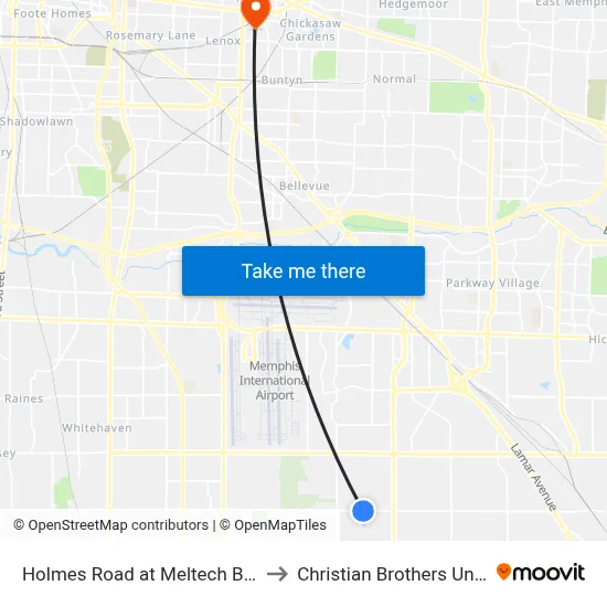 Holmes Road at Meltech Boulevard to Christian Brothers University map