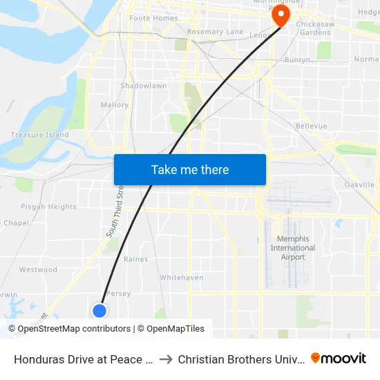Honduras Drive at Peace Street to Christian Brothers University map