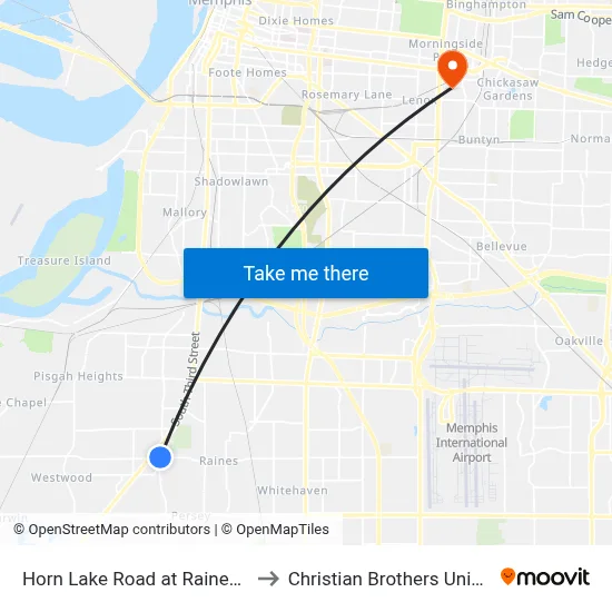 Horn Lake Road at Raines Road to Christian Brothers University map