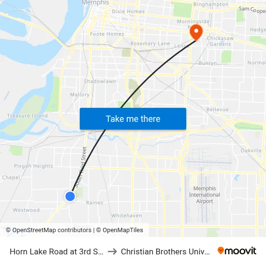 Horn Lake Road at 3rd Street to Christian Brothers University map