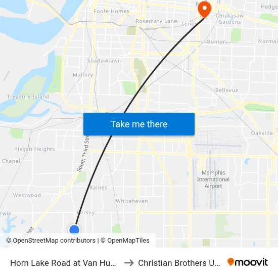Horn Lake Road at Van Huesen Drive to Christian Brothers University map