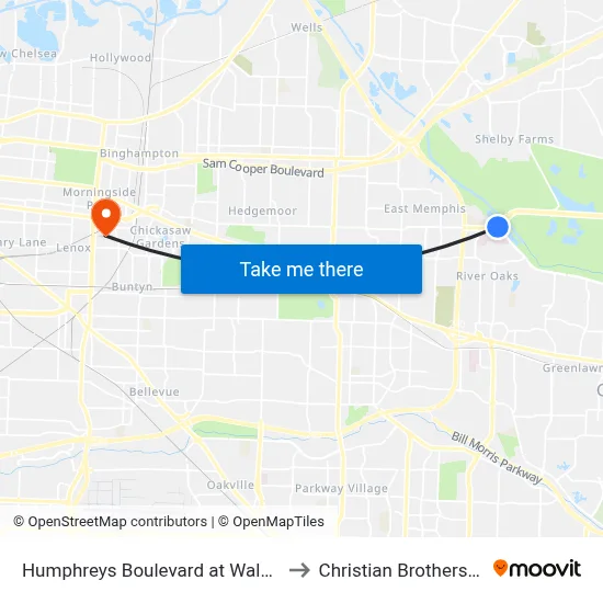 Humphreys Boulevard at Walnut Grove Road to Christian Brothers University map