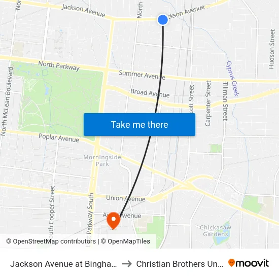 Jackson Avenue at Bingham Street to Christian Brothers University map