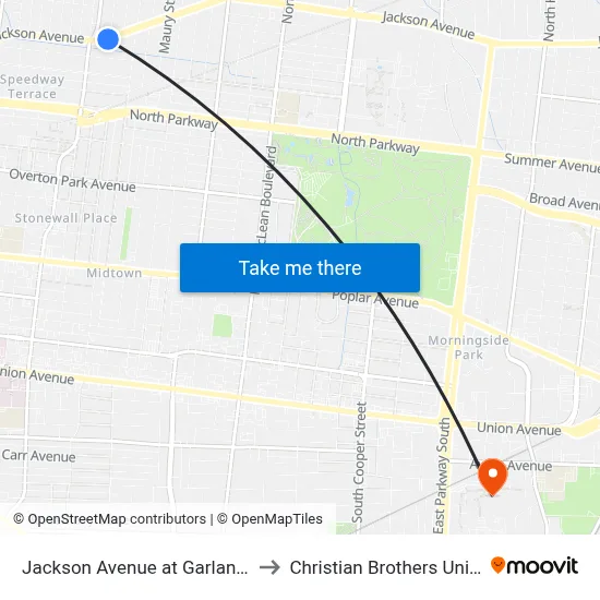Jackson Avenue at Garland Street to Christian Brothers University map