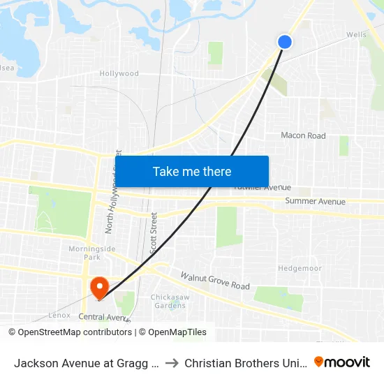 Jackson Avenue at Gragg Avenue to Christian Brothers University map