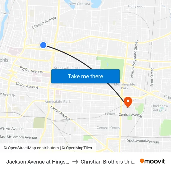 Jackson Avenue at Hings Street to Christian Brothers University map