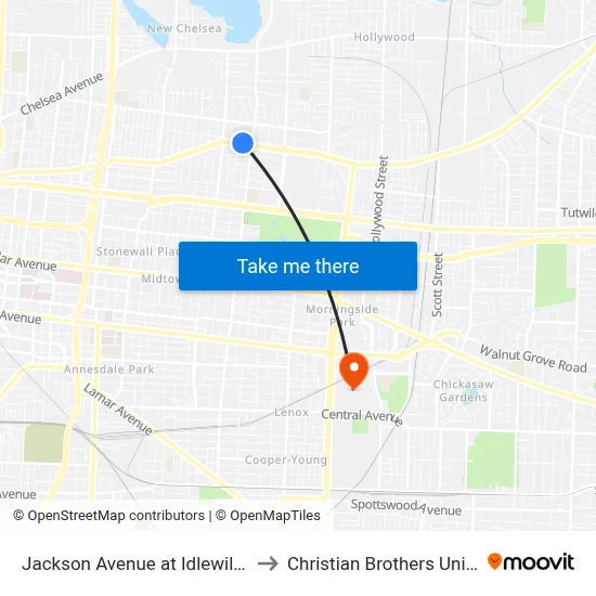 Jackson Avenue at Idlewild Street to Christian Brothers University map