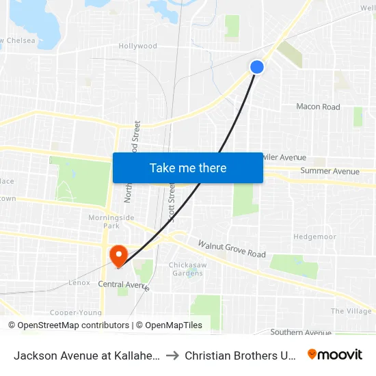 Jackson Avenue at Kallaher Avenue to Christian Brothers University map
