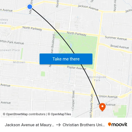 Jackson Avenue at Maury Street to Christian Brothers University map