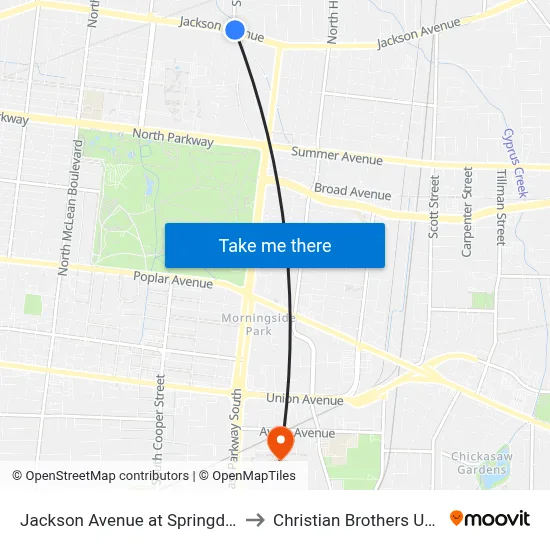Jackson Avenue at Springdale Street to Christian Brothers University map
