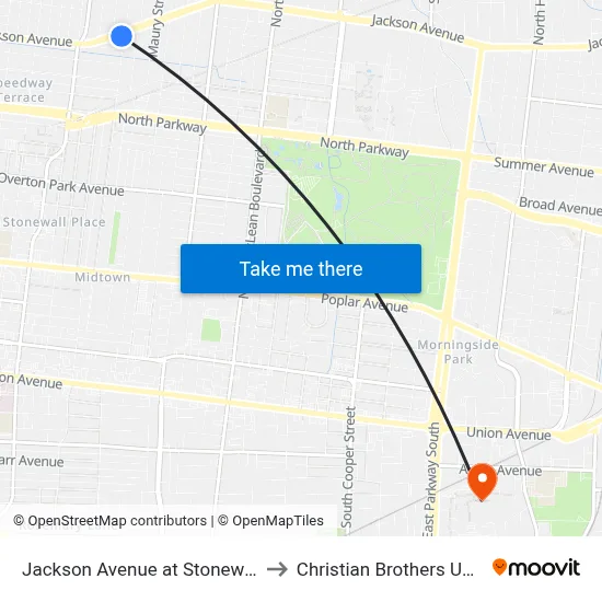 Jackson Avenue at Stonewall Street to Christian Brothers University map