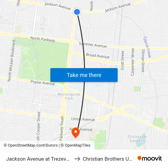 Jackson Avenue at Trezevant Street to Christian Brothers University map