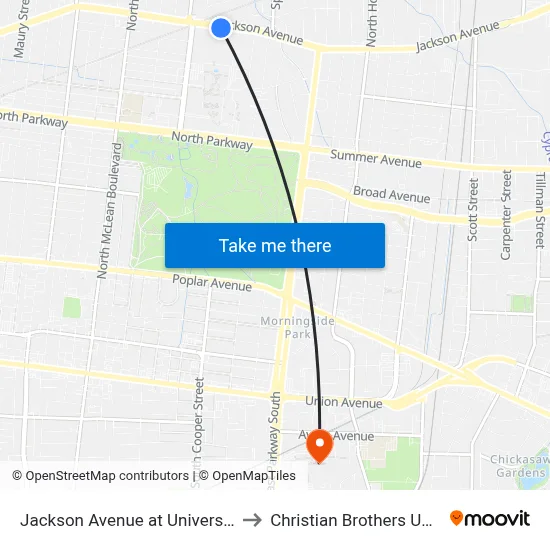 Jackson Avenue at University Circle to Christian Brothers University map