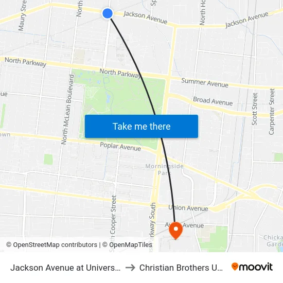 Jackson Avenue at University Street to Christian Brothers University map