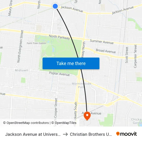 Jackson Avenue at University Street to Christian Brothers University map