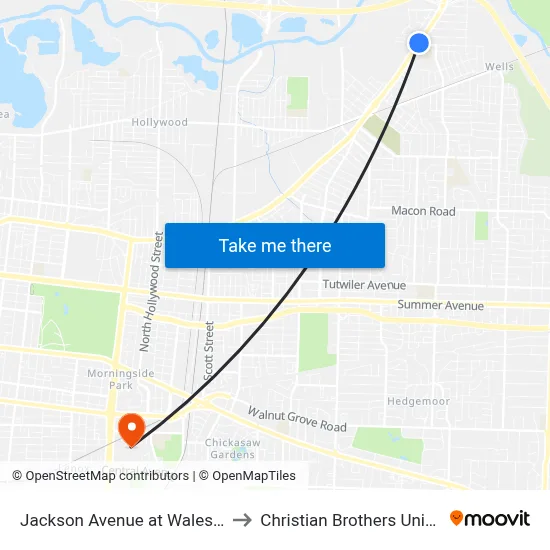 Jackson Avenue at Wales Street to Christian Brothers University map