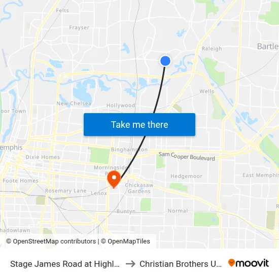 Stage James Road at Highland Street to Christian Brothers University map