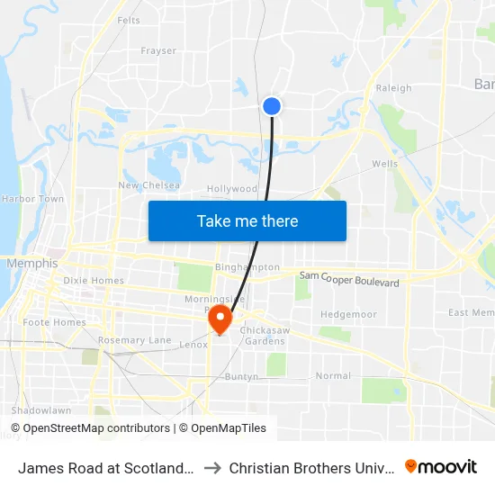 James Road at Scotland Road to Christian Brothers University map