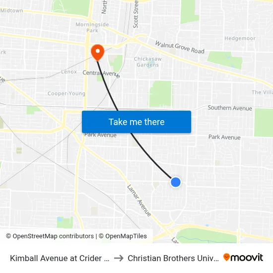 Kimball Avenue at Crider Street to Christian Brothers University map