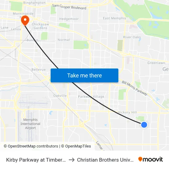 Kirby Parkway at Timber Trail to Christian Brothers University map