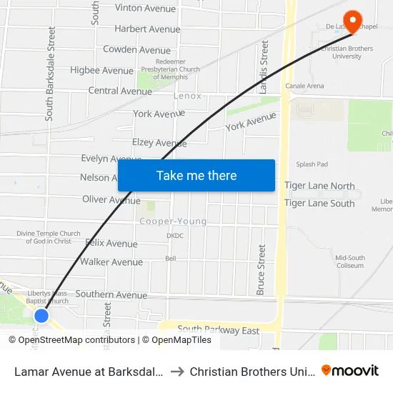 Lamar Avenue at Barksdale Street to Christian Brothers University map