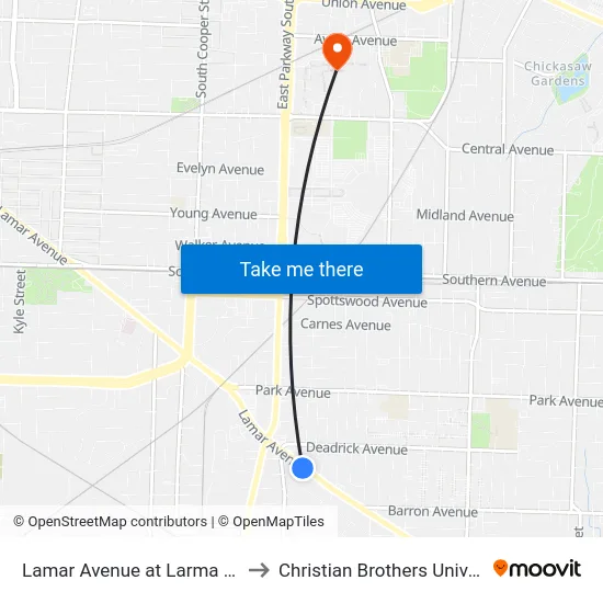 Lamar Avenue at Larma Circle to Christian Brothers University map