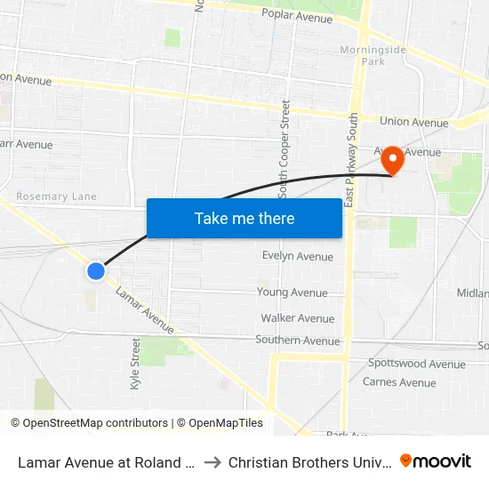Lamar Avenue at Roland Street to Christian Brothers University map