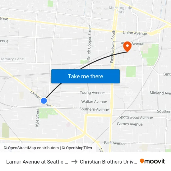 Lamar Avenue at Seattle Street to Christian Brothers University map