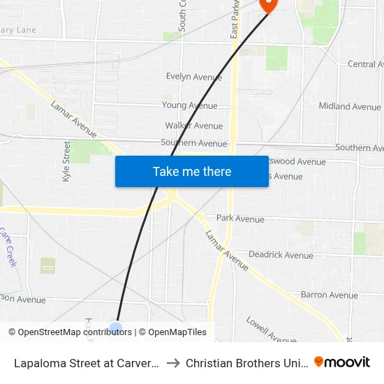 Lapaloma Street at Carver Avenue to Christian Brothers University map
