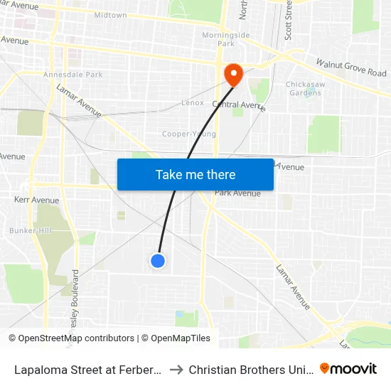 Lapaloma Street at Ferber Avenue to Christian Brothers University map