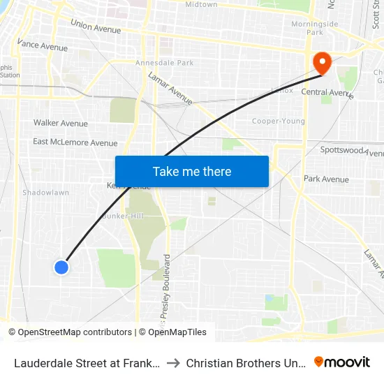 Lauderdale Street at Frank Avenue to Christian Brothers University map