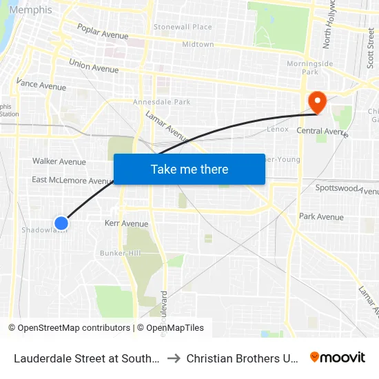 Lauderdale Street at South Parkway to Christian Brothers University map