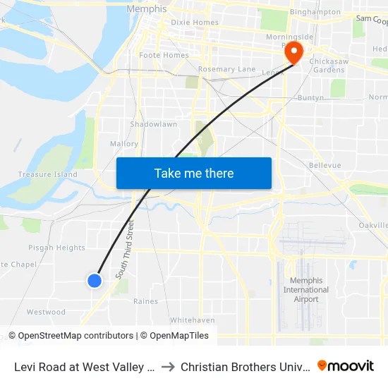 Levi Road at West Valley Circle to Christian Brothers University map