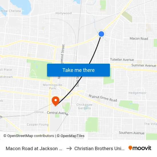 Macon Road at Jackson Avenue to Christian Brothers University map