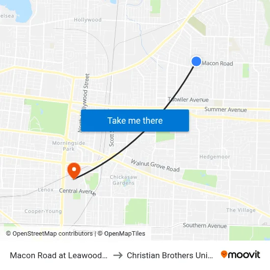 Macon Road at Leawood Street to Christian Brothers University map