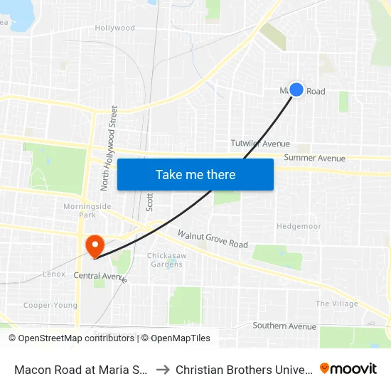 Macon Road at Maria Street to Christian Brothers University map