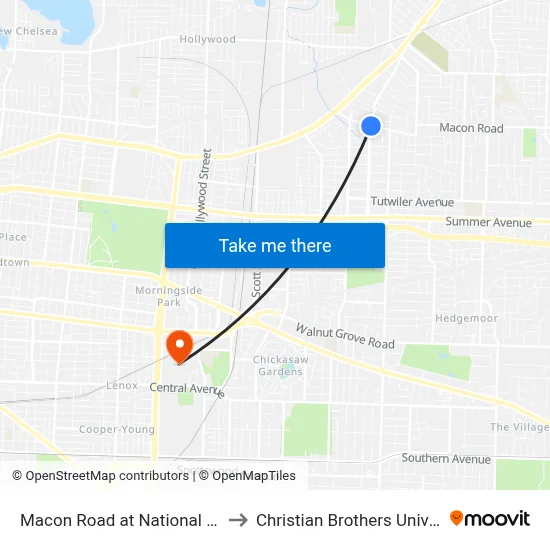 Macon Road at National Street to Christian Brothers University map