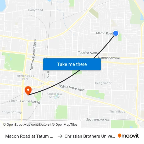 Macon Road at Tatum Road to Christian Brothers University map