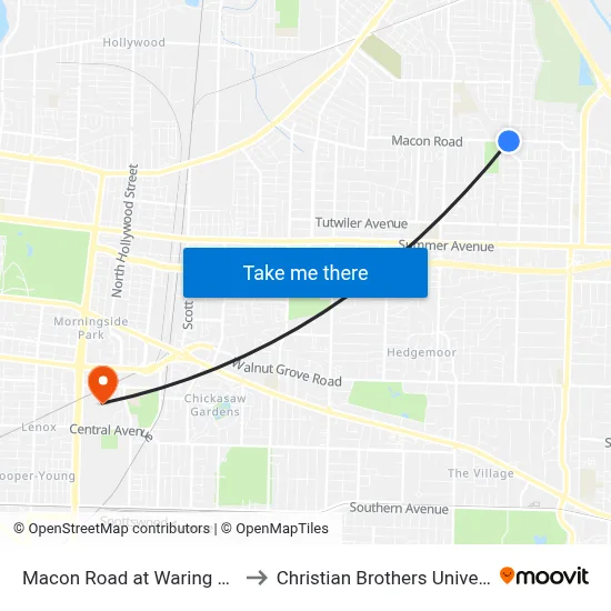 Macon Road at Waring Road to Christian Brothers University map