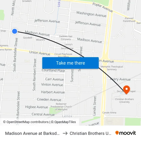 Madison Avenue at Barksdale Street to Christian Brothers University map