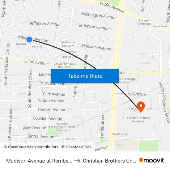 Madison Avenue at Rembert Street to Christian Brothers University map